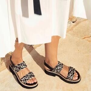 Homers Duyba Two Tone Woven Leather Platform Sandals Size 9.5 Ivory Black